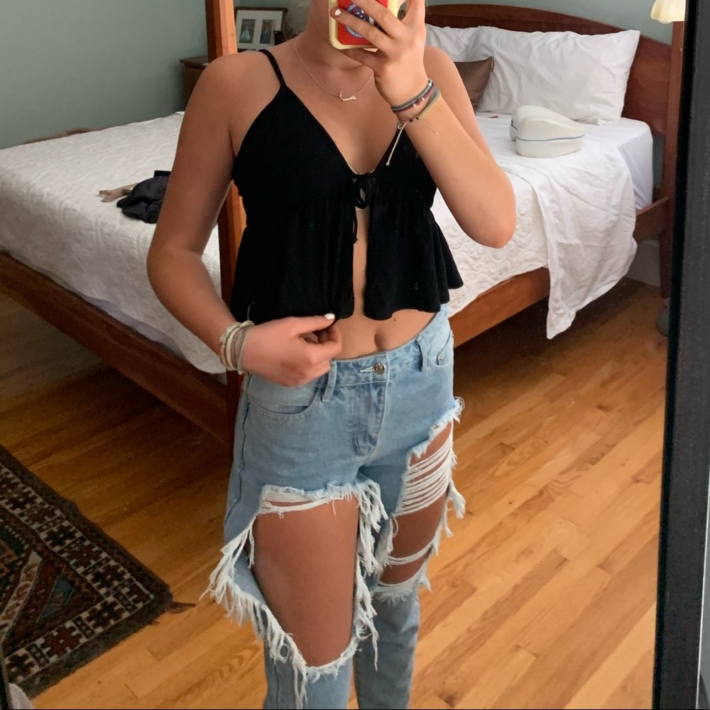 Black Front Tie Cami Top